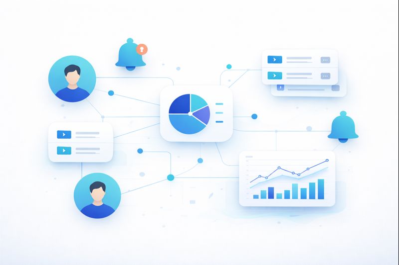 CRM features including customers, tickets, analytics, and automation all connected