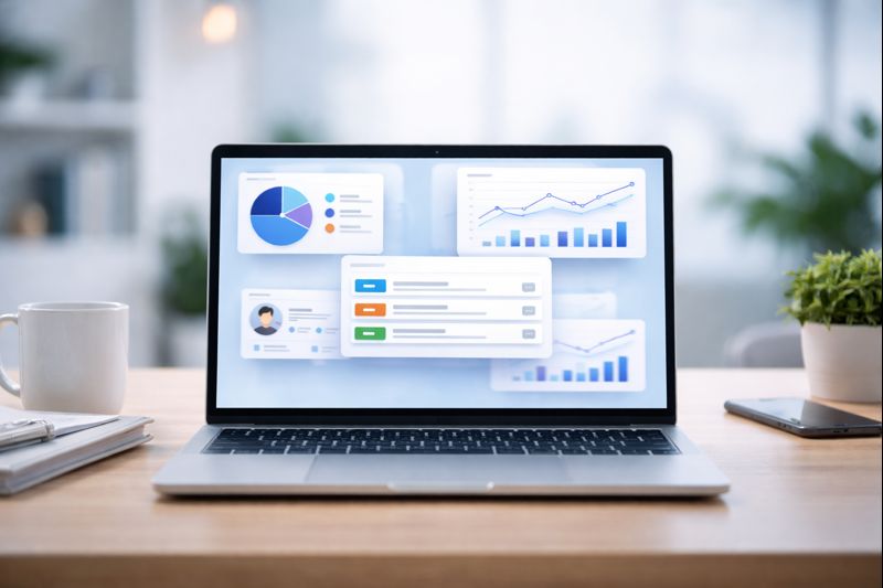 Laptop showing Bharat CRM dashboard interface ready for use