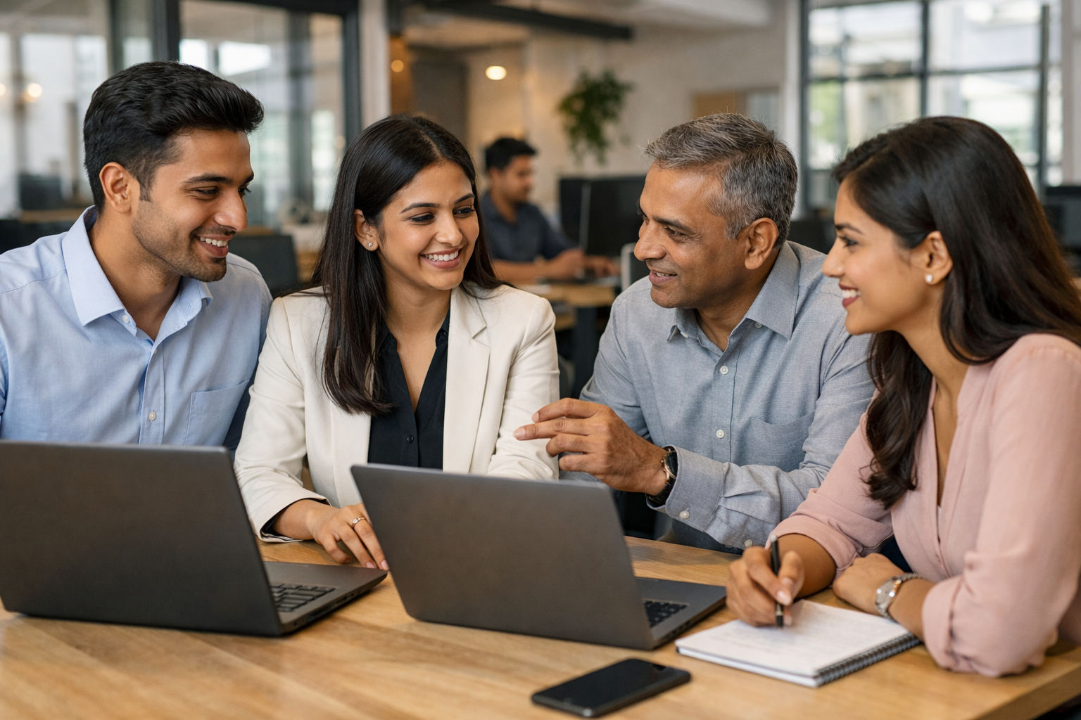 Professional support team with headsets in modern office environment